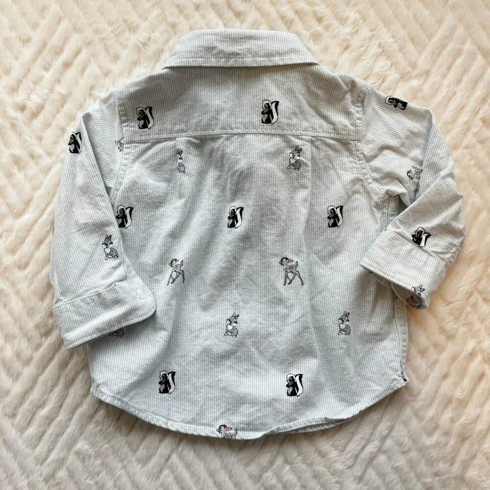 Baby Gap Disney Bambi Woodland Animals Button Up Shirt 6-12M Long Sleeve